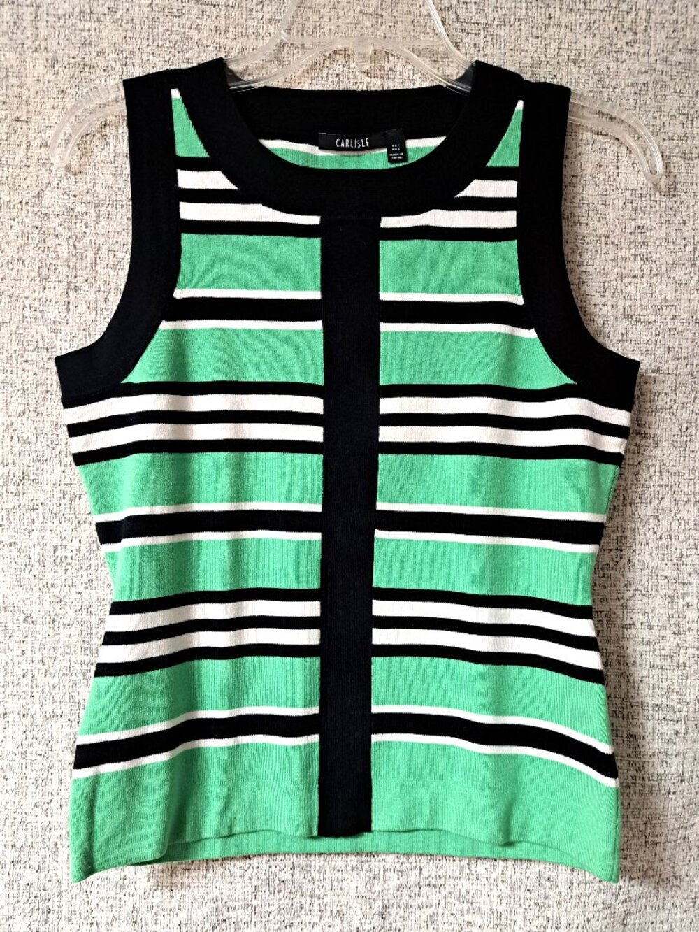 NICE CARLISLE GREEN & NAVY STRIPED SWEATER PULL OVER TANK LADIES SIZE SM